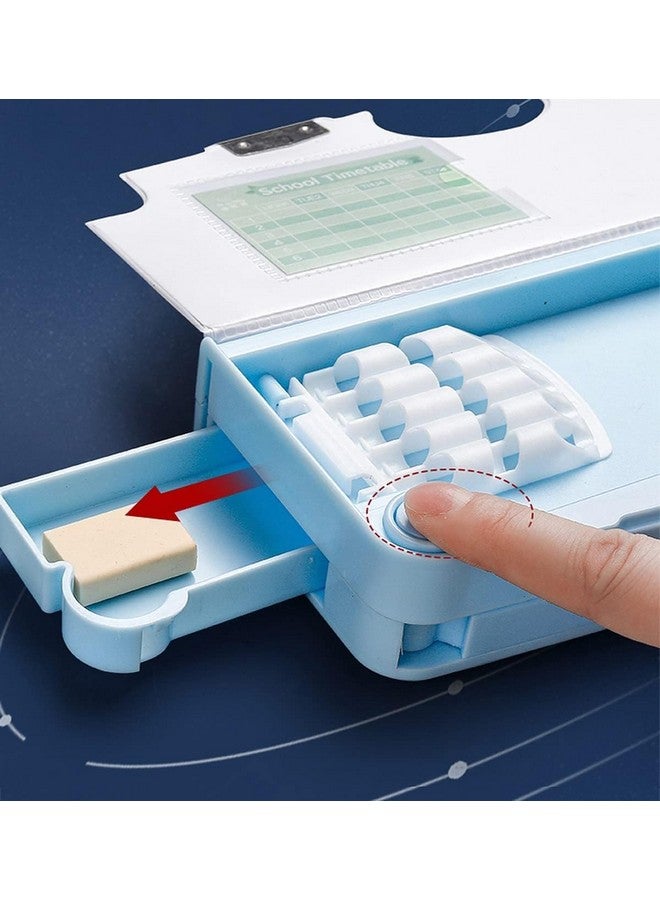Plastic Apkey Brand Space Blue Pencil Box For Children, Many Function And Departments, Special Button Operator Pencil Box (Space Blue Theme) - Image 3