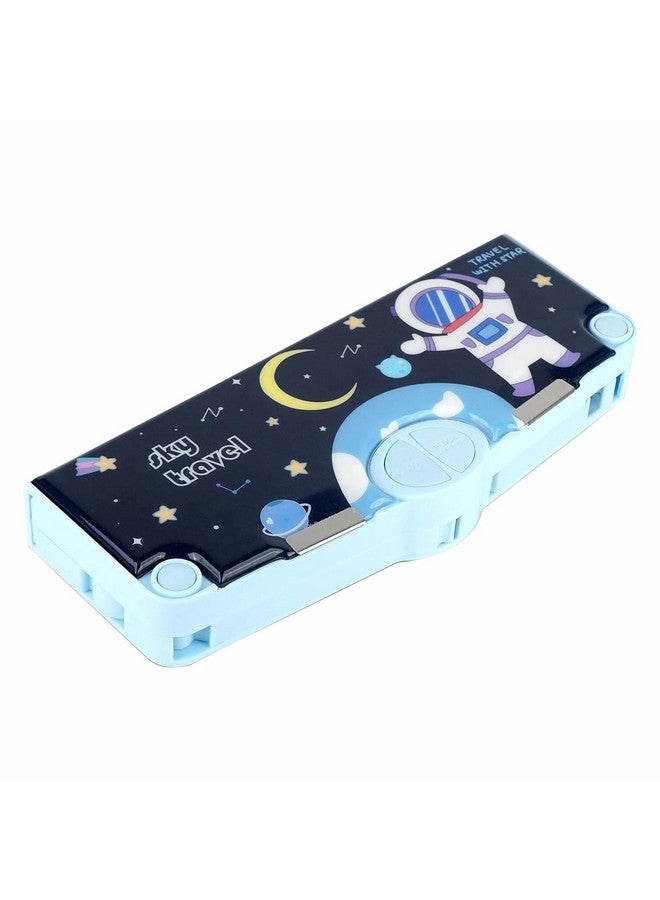 Plastic Apkey Brand Space Blue Pencil Box For Children, Many Function And Departments, Special Button Operator Pencil Box (Space Blue Theme) - Image 1
