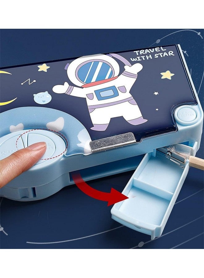 Plastic Apkey Brand Space Blue Pencil Box For Children, Many Function And Departments, Special Button Operator Pencil Box (Space Blue Theme) - Image 4