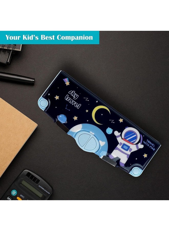 Plastic Apkey Brand Space Blue Pencil Box For Children, Many Function And Departments, Special Button Operator Pencil Box (Space Blue Theme) - Image 5