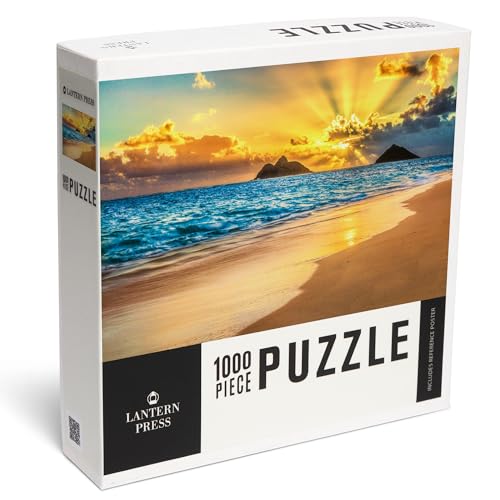 Lantern Press Lanikai Beach Kailua Oahu Hawaii Sunrise Over Beach 1000 Piece Jigsaw Puzzle for Adults Made in USA with Reference Poster - Image 1