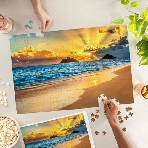 Lantern Press Lanikai Beach Kailua Oahu Hawaii Sunrise Over Beach 1000 Piece Jigsaw Puzzle for Adults Made in USA with Reference Poster - Image 5