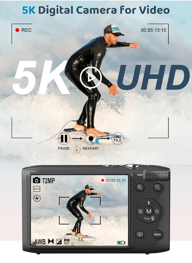 Generic 5K Digital camera, 72MP CCD autofocus camera, WiFi supported video recording camera, suitable for YouTube video creation, equipped with 128GB storage card and flash - the ideal choice for content creators  - Image 2