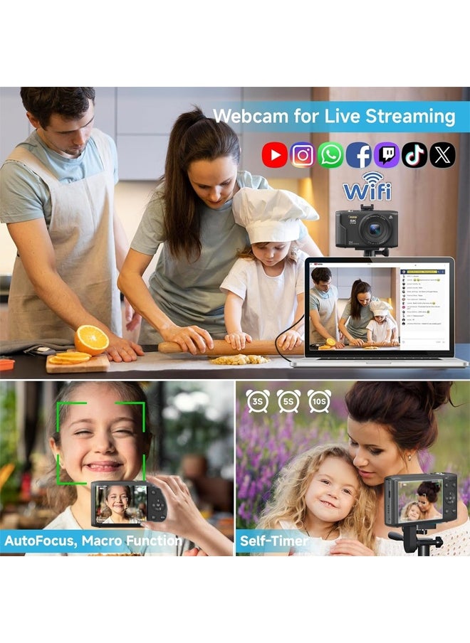 Generic 5K Digital camera, 72MP CCD autofocus camera, WiFi supported video recording camera, suitable for YouTube video creation, equipped with 128GB storage card and flash - the ideal choice for content creators  - Image 4