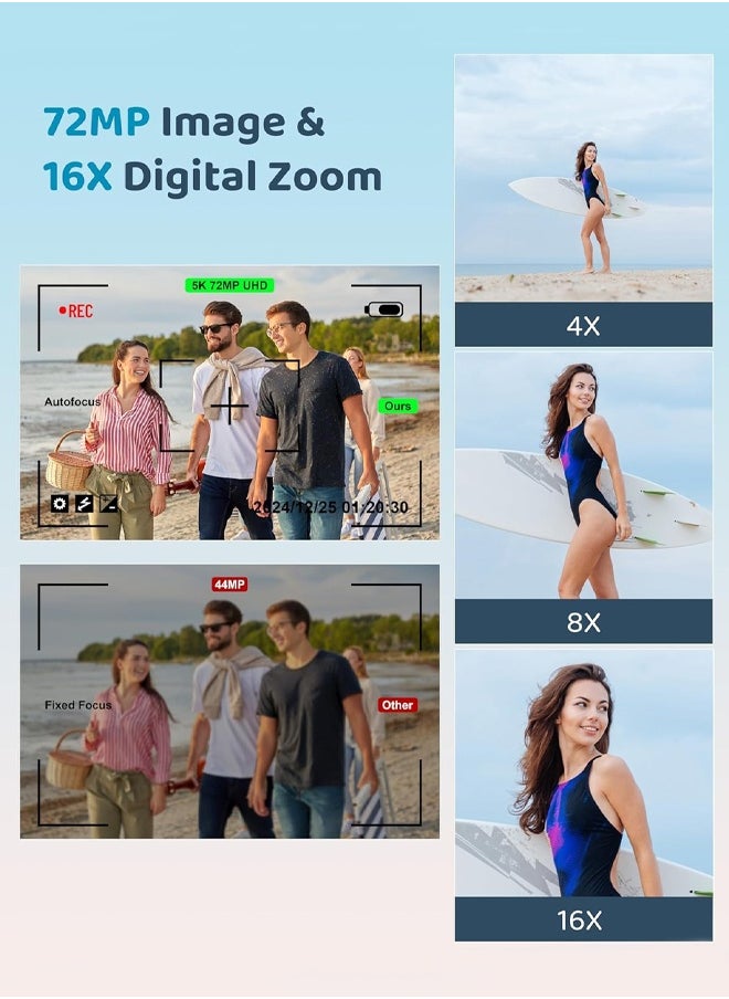 Generic 5K Digital camera, 72MP CCD autofocus camera, WiFi supported video recording camera, suitable for YouTube video creation, equipped with 128GB storage card and flash - the ideal choice for content creators  - Image 3
