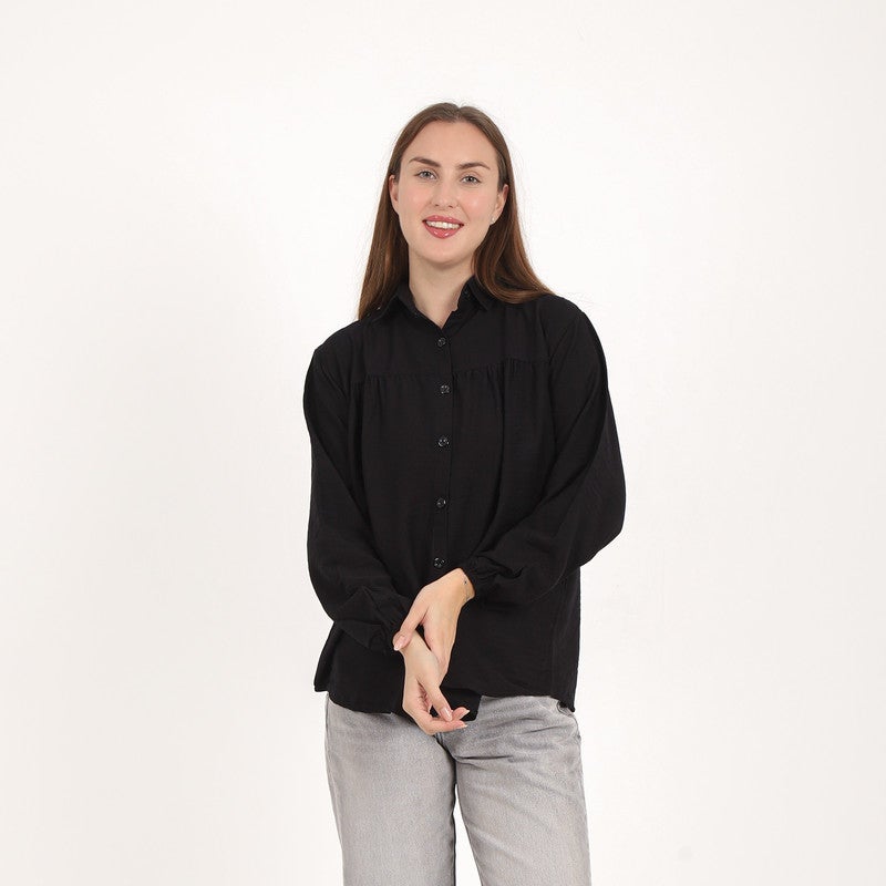 BEBO Women's plain long-sleeved shirt, one size fits most (approximately 60-85 kg)_Black - Image 2