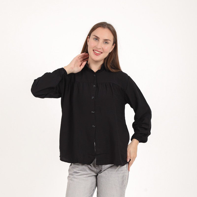 BEBO Women's plain long-sleeved shirt, one size fits most (approximately 60-85 kg)_Black - Image 4
