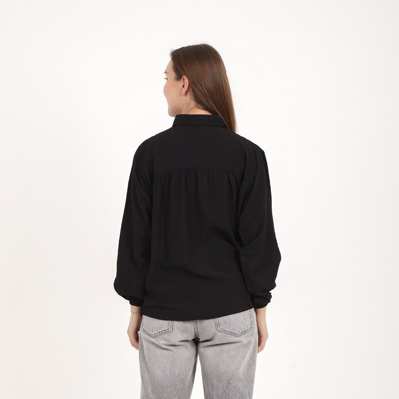 BEBO Women's plain long-sleeved shirt, one size fits most (approximately 60-85 kg)_Black - Image 3