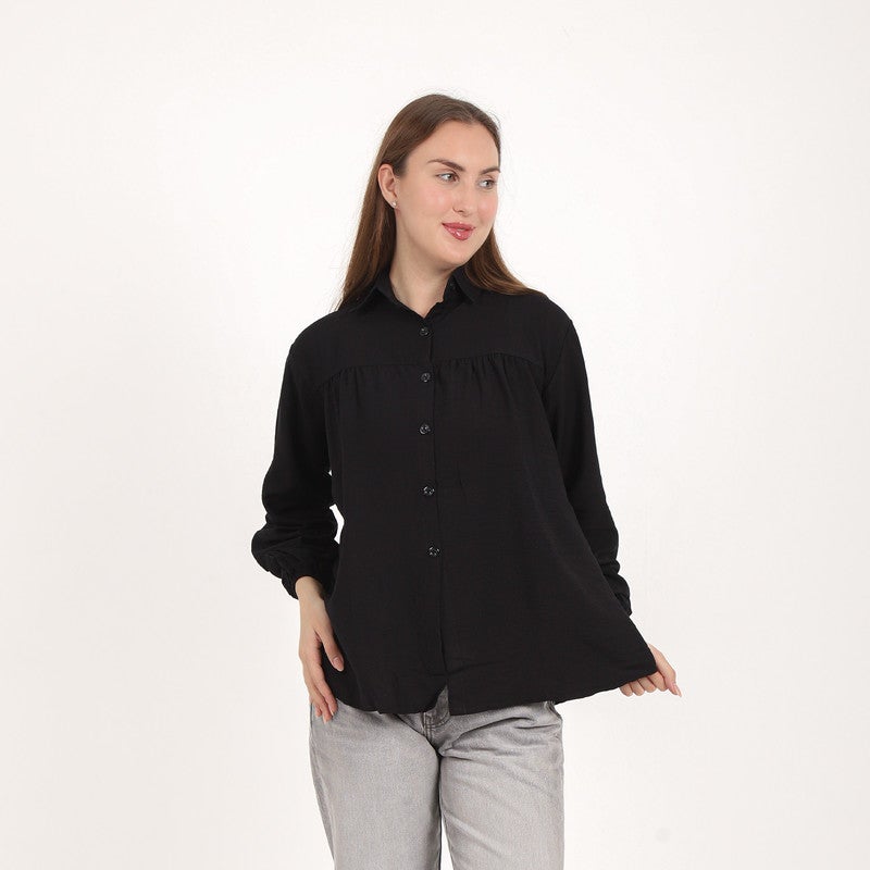 BEBO Women's plain long-sleeved shirt, one size fits most (approximately 60-85 kg)_Black - Image 1