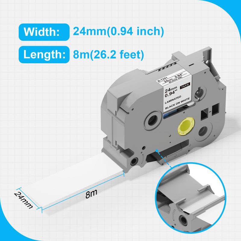 Timorn Label Maker Tz Tape 24mm 0.94 Laminated White Compatible with 1 Inch Brother Tz Tze-251, Black on White Labels Refill for P Touch PT-D600 PT-D610BT P710BT P700 4 Pack - Image 4
