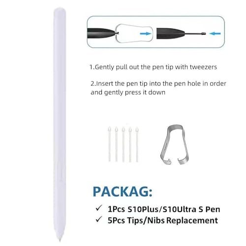 Bimahoo Tab S10 Plus/S10 Ultra S Pen Compatible with Samsung Galaxy Tab S10+ Plus | Tab S10 Ultra All Versions,Tab S10 Stylus Pen (WithBluetooth), 4,096 Pressure Levels with 5pcs Tips (Gray) - Image 4