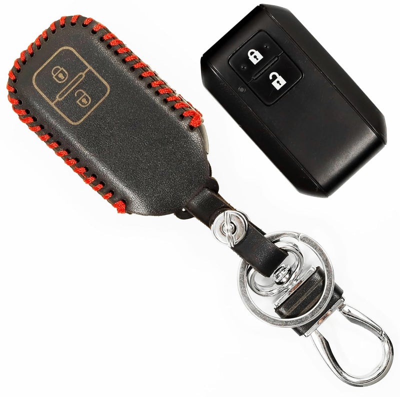 Aliens World Leather Smart Car Key Cover Case with Metal Hook Keychain for Maruti Suzuki Swift,Baleno,XL6,New Dzire,New Ertiga,New Brezza 2022,Grand Vitara (Black) - Image 1