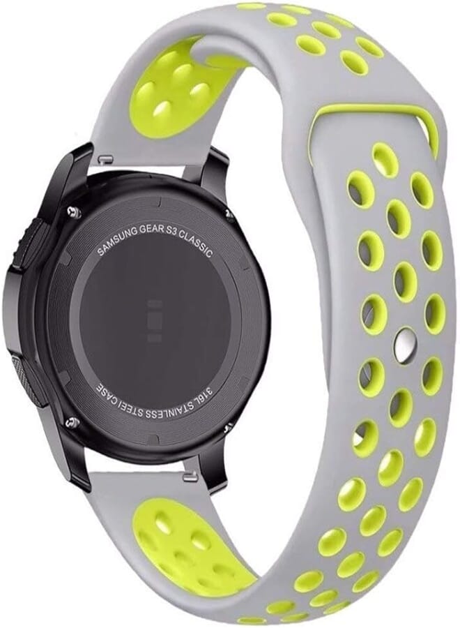 Bikson For Samsung Gear S3 Frontier Watch Breathable Sport Band Design with Air Holes and Quick Release Pin - Double Colors Strap - Grey / Yellow