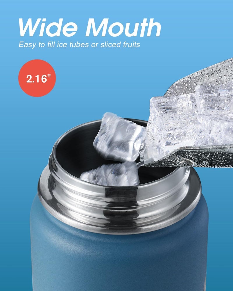 Coolflask زجاجة ماء 20 أونصة معزولة مع قشة، مصنوعة من الفولاذ المقاوم للصدأ مع 3 أغطية، زجاجة ماء بفم واسع للرياضة أو المكتب، خالية من BPA، تحافظ على البرودة حتى 48 ساعة أو الحرارة حتى 24 ساعة، ساموراي أزرق سماوي - Image 4