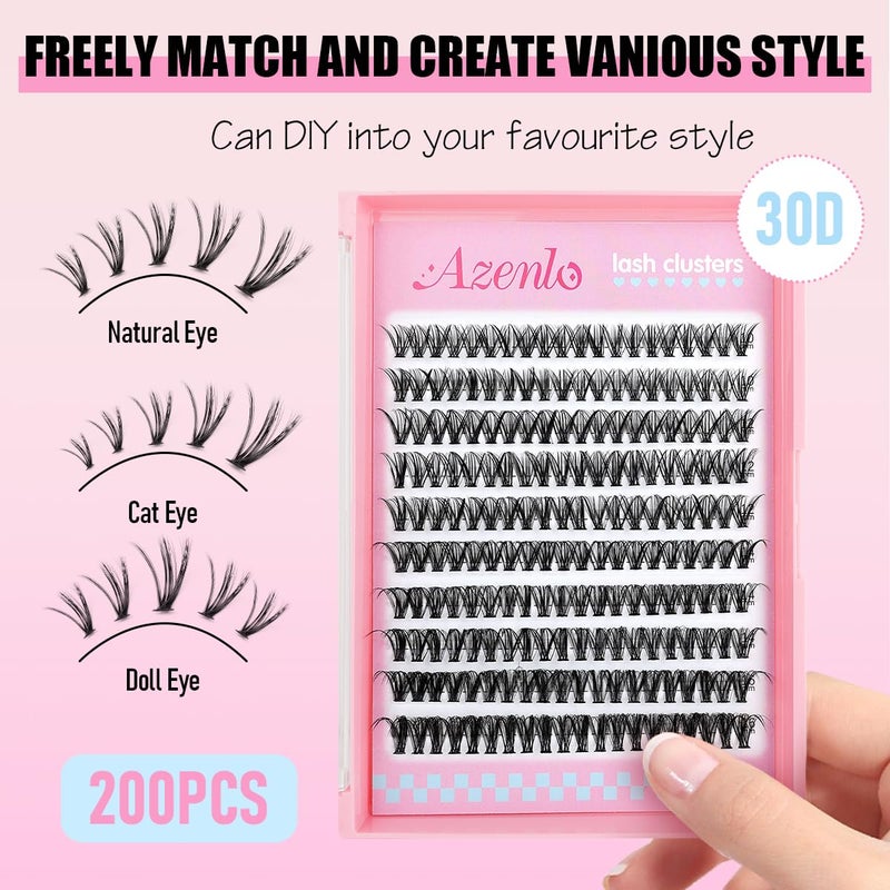 Azenlo Natural Lash Clusters Kit Wispy Eyelash Clusters 120 pcs Cluster Eyelash Extensions C Curl Individual Lashes 10-16 mm Mix Length Natural Looks (30D KIT 120 Pcs) - Image 3