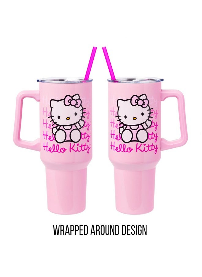 Silver Buffalo - Silver Buffalo Sanrio Hello Kitty Waving Stainless Steel Tumbler with Handle and Straw, Fits in Standard Cup Holder, 40 Ounces - Image 1