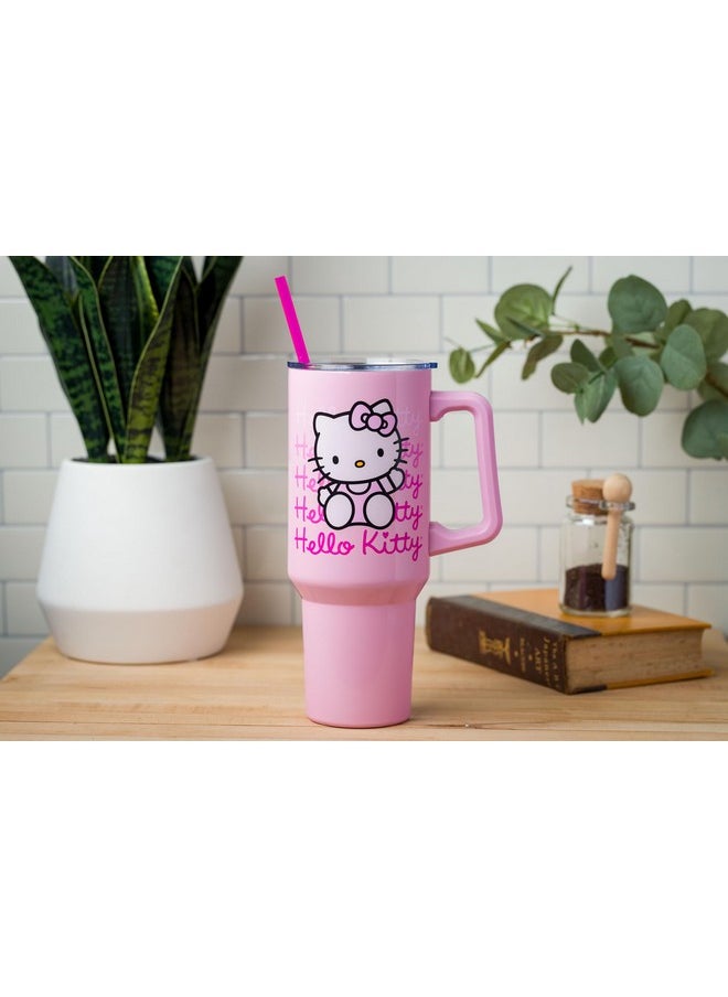 Silver Buffalo - Silver Buffalo Sanrio Hello Kitty Waving Stainless Steel Tumbler with Handle and Straw, Fits in Standard Cup Holder, 40 Ounces - Image 1