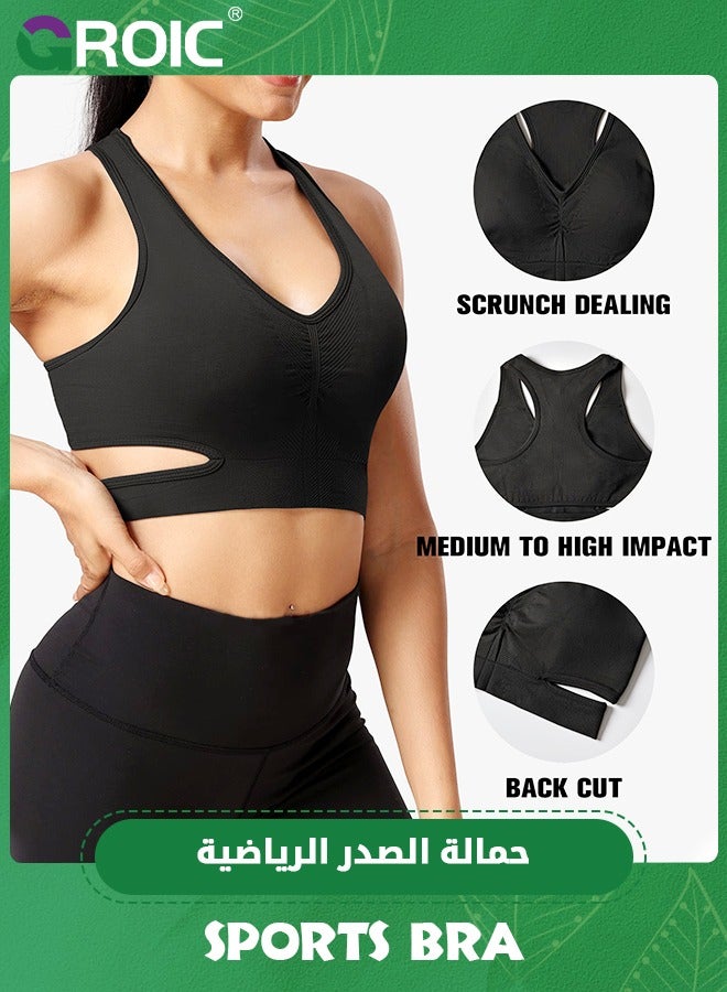 GROIC Sports Bra Workout Tank Tops Crop Tops Criss-Cross Back Padded Yoga Bra, Bella Sports Bra for Women Open Back Crop Tops Padded Workout Tank Tops Workout Underwire  - Image 2