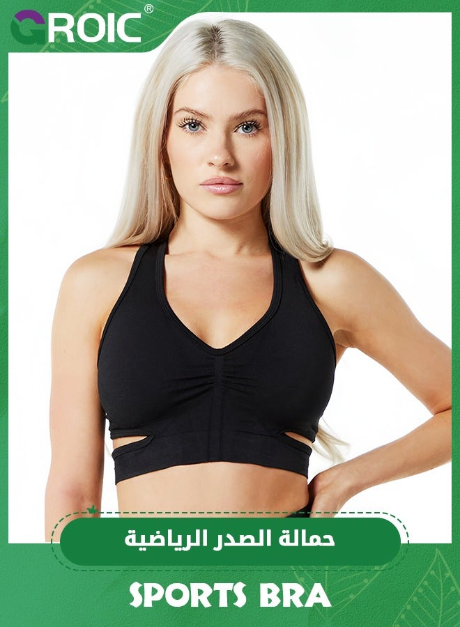 GROIC Sports Bra Workout Tank Tops Crop Tops Criss-Cross Back Padded Yoga Bra, Bella Sports Bra for Women Open Back Crop Tops Padded Workout Tank Tops Workout Underwire  - Image 1