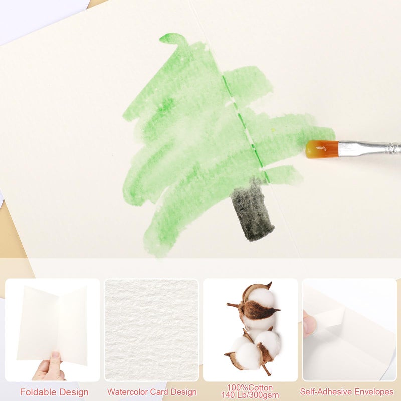 ProSuites 30 Sets Blank Watercolor Cards with Envelopes, 140lb/300GSM Cotton Watercolor Paper Cards, 4 x 6 in Foldable Watercolor Postcards with Envelopes for Greeting Cards Birthday Wedding Invitations - Image 3
