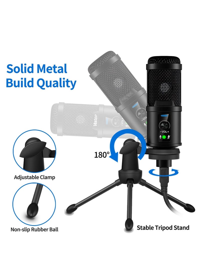 Captaintech USB Microphone, With Built-In Headphone Jack & Volume Control, PC Microphone for Gaming Recording Streaming Voiceover - Image 4