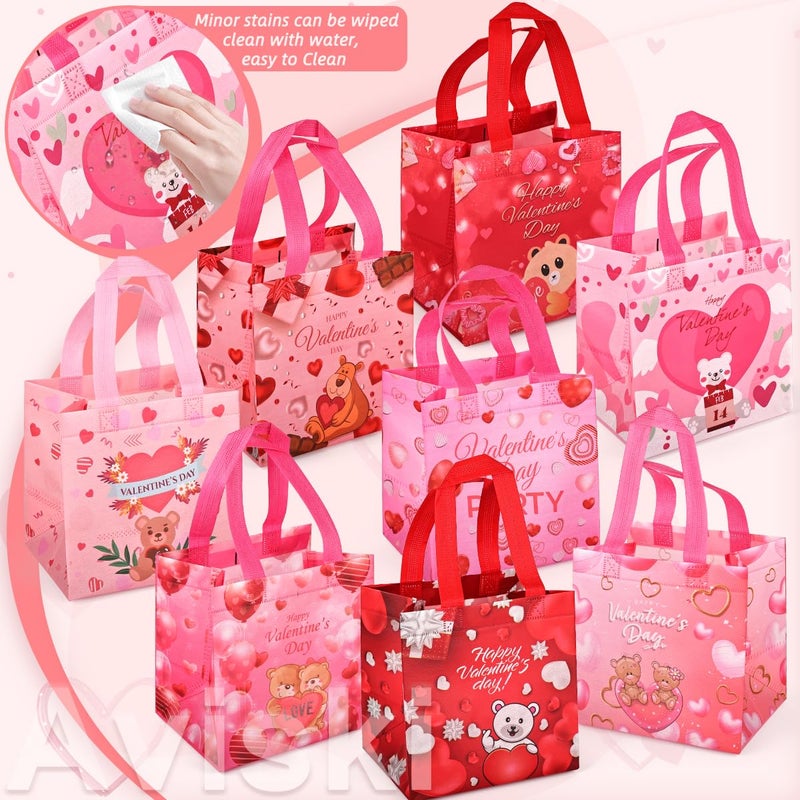 Aviski 24PCS Happy Valentines Day Reusable Gift Bags, Treat Bags with Handles, Goodie Bags, Multifunctional Non-Woven Valentines Bags for Gifts Wrapping, Party Supplies, 7.9 Ã— 7.9 Ã— 5.9inch - Image 3