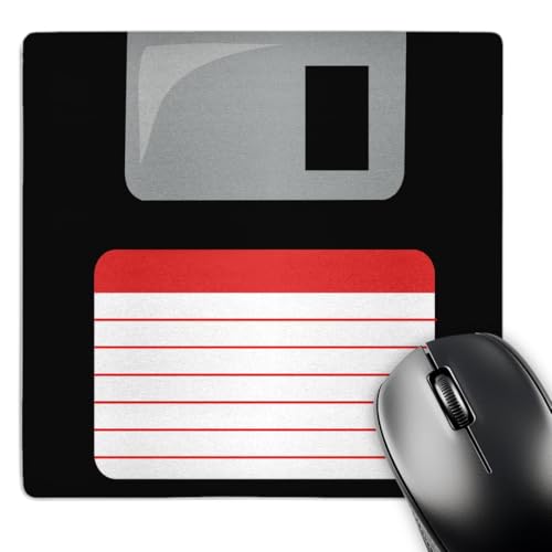 3Drose 8 X 8 X 0.25 Inches Mouse Pad Retro 90S Computer Black Floppy Disk Graphic Design with Red Label - 1990S - Ninties Computer Tech (mp_57457_1) - Image 1