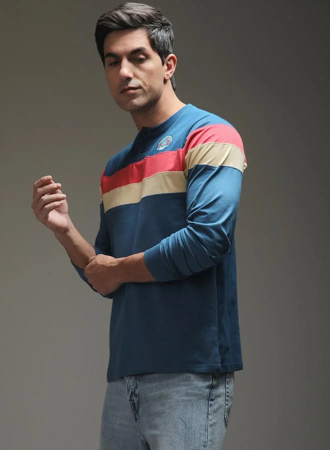 Difference of Opinion Men Regular Fit Henley Neck T-Shirt