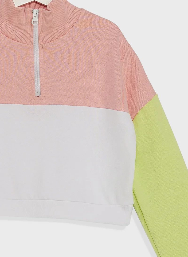 Pinata Girls Color Block Half Zip Crop Sweatshirt