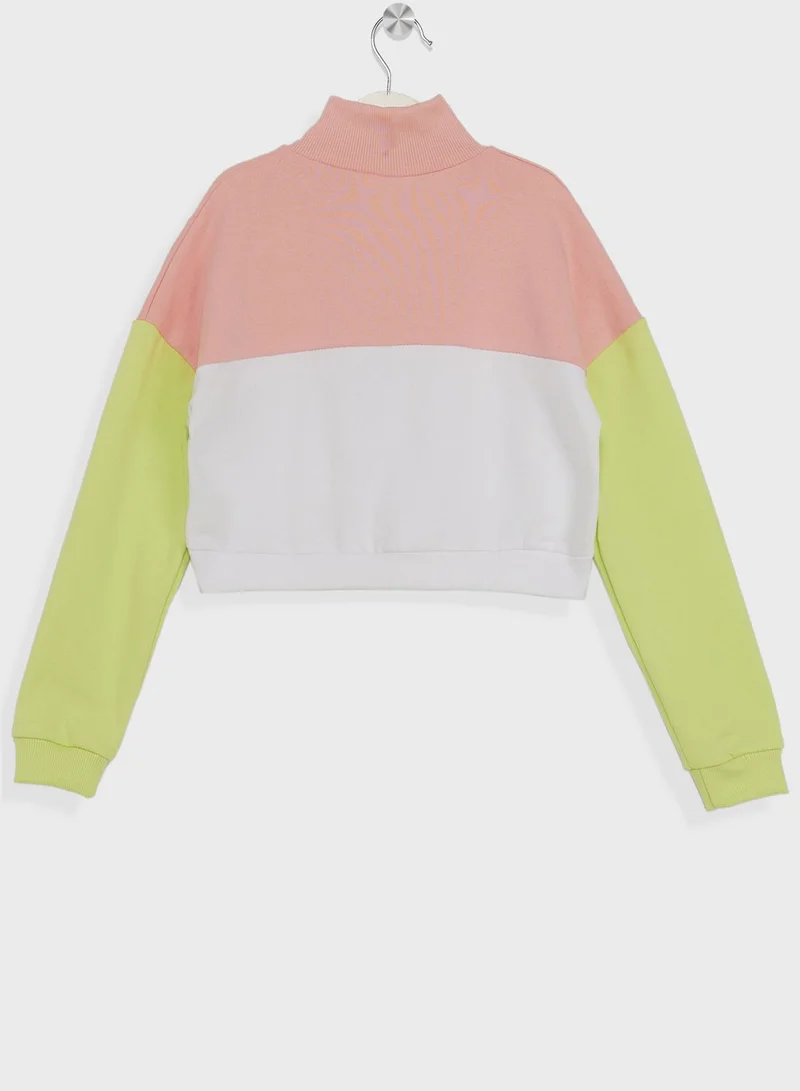 Pinata Girls Color Block Half Zip Crop Sweatshirt