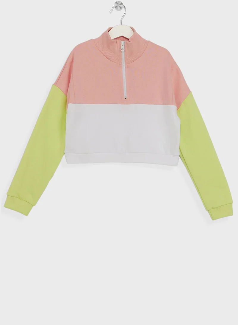 Pinata Girls Color Block Half Zip Crop Sweatshirt