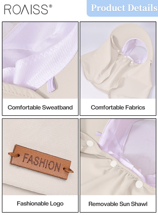 roaiss Women's Sun Protection Shawl Empty Top Hat, Detachable Neck Protection Wide Brim Hat, Ponytail Anti-ultraviolet Sun Hat, Suitable for Garden Fishing Hiking Sun Protection Cap - Image 3