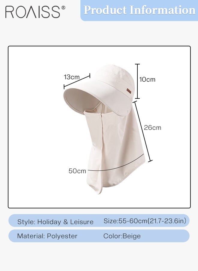 roaiss Women's Sun Protection Shawl Empty Top Hat, Detachable Neck Protection Wide Brim Hat, Ponytail Anti-ultraviolet Sun Hat, Suitable for Garden Fishing Hiking Sun Protection Cap - Image 2