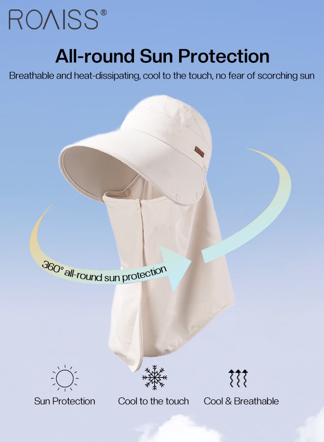 roaiss Women's Sun Protection Shawl Empty Top Hat, Detachable Neck Protection Wide Brim Hat, Ponytail Anti-ultraviolet Sun Hat, Suitable for Garden Fishing Hiking Sun Protection Cap - Image 5