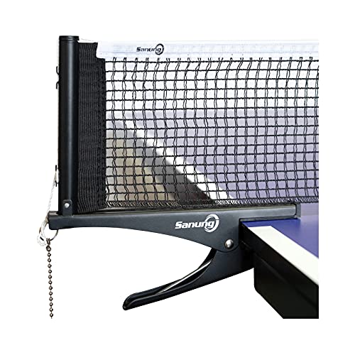 Sanung S304 Portable Table Tennis Net and Post Set Folding Spring Clamp-on with 2 Posts Kit Adjustable Ping Pong Training Mesh Net for Standard 60in Wide Tables Easy Setup - Image 1
