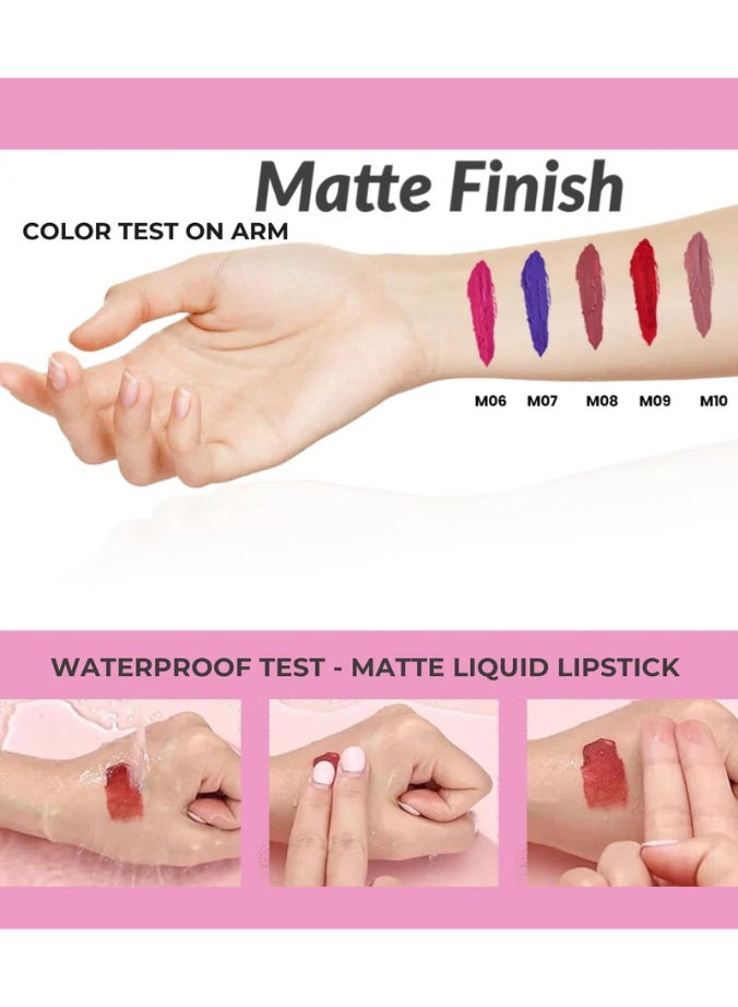 إيدا بيوتي مجموعة أحمر شفاه سائل مطفي من آيدا - أحمر شفاه مطفي مخملي يدوم طويلاً، غني بالصبغة، مع فيتامين إي - تركيبة غير جافة ومقاومة للتلطخ - عبوة من 5 قطع تدوم طوال اليوم - Image 5