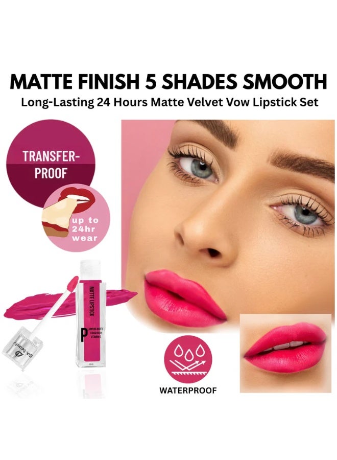 إيدا بيوتي مجموعة أحمر شفاه سائل مطفي من آيدا - أحمر شفاه مطفي مخملي يدوم طويلاً، غني بالصبغة، مع فيتامين إي - تركيبة غير جافة ومقاومة للتلطخ - عبوة من 5 قطع تدوم طوال اليوم - Image 4