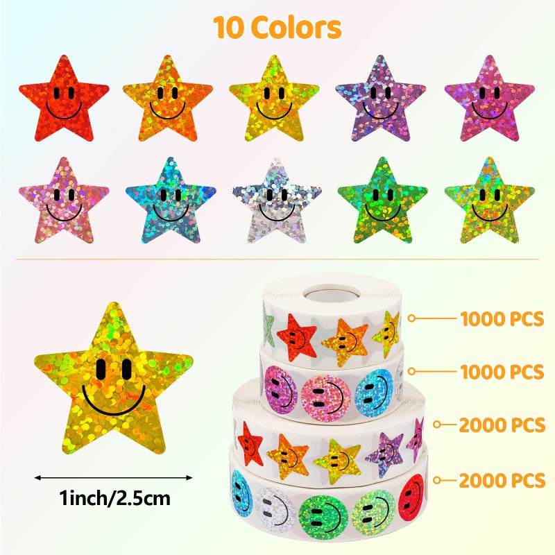 Wercokt 1000PCS Smiling Glitter Stickers, 1inch, 10 Colored Sparkly Foil Happy Stickers, Rewarding Student Behaviour, School Classroom Teacher - Image 2