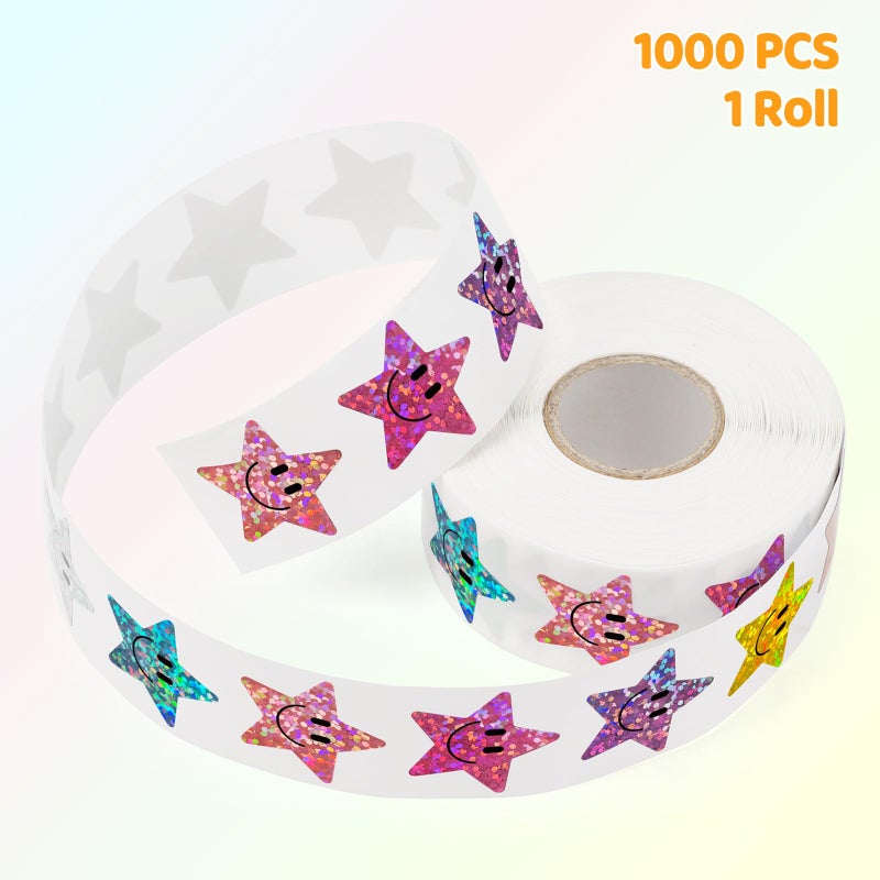 Wercokt 1000PCS Smiling Glitter Stickers, 1inch, 10 Colored Sparkly Foil Happy Stickers, Rewarding Student Behaviour, School Classroom Teacher - Image 3