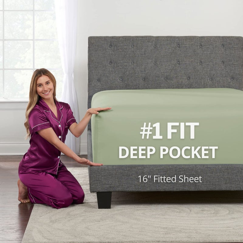 DeaLuxe Full Fitted Sheet - Deep Pocket Full Size Fitted Sheets Only Real 16  Fitted Bed Sheets Fit Perfectly 14 -18  Deep Mattress & Toppers Lovely Joyful Feel - 1 Piece Bottom Fitted Sheets Full Size Green - Image 1