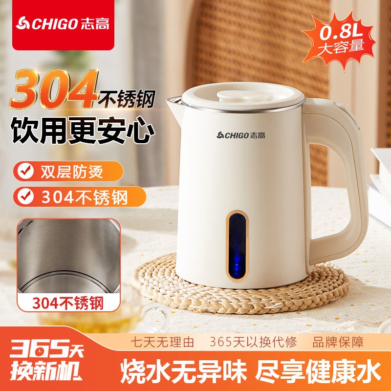 El Office Electric Water Kettle 0.8L Double-Layer 304 Anti-Scalding Low-Power Light Sound Mini Water Kettle Gift - Image 2