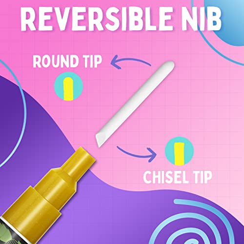 Chalkola Metallic Liquid Chalk Markers Fine Tip - Dry Erase Marker Pen for Chalkboard Signs, Windows, Blackboard, Glass - 3mm Reversible Tip (10 Pack) - Image 3