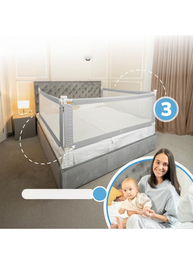 NANAO درابزين سرير 200 سم، مستقر بدون مسامير، حماية من السقوط لسرير صندوق الربيع وسرير الوالدين، بوابة أمان السرير مع فيلكرو وأحزمة نقرة، شبكة قابلة للغسل [لوحة جانبية واحدة] - Image 4
