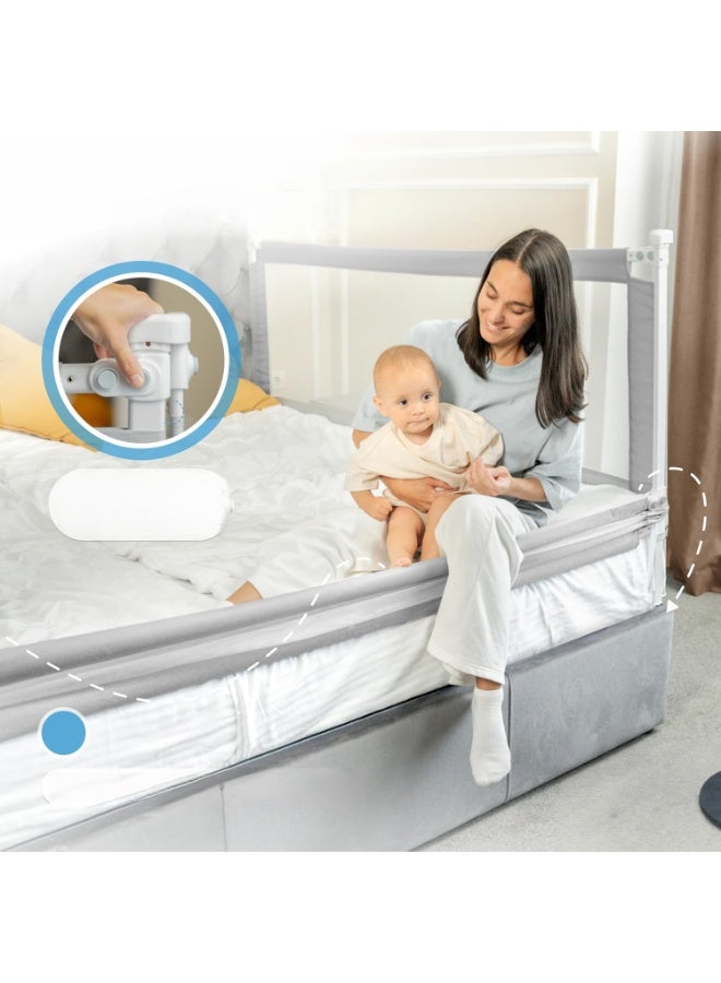 NANAO درابزين سرير 200 سم، مستقر بدون مسامير، حماية من السقوط لسرير صندوق الربيع وسرير الوالدين، بوابة أمان السرير مع فيلكرو وأحزمة نقرة، شبكة قابلة للغسل [لوحة جانبية واحدة] - Image 3