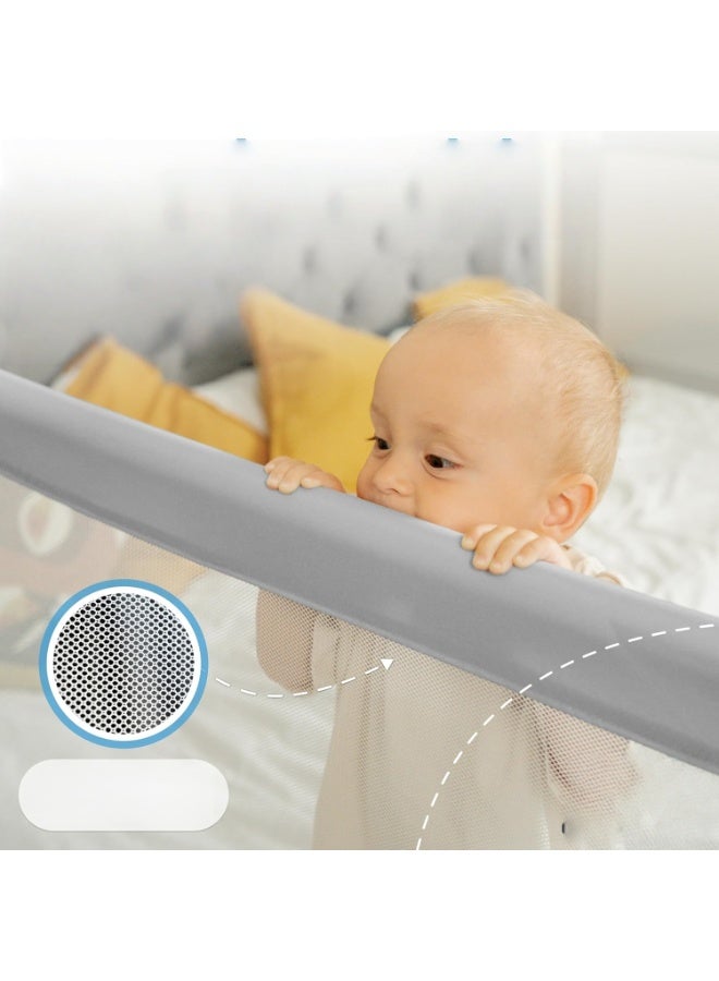 NANAO درابزين سرير 200 سم، مستقر بدون مسامير، حماية من السقوط لسرير صندوق الربيع وسرير الوالدين، بوابة أمان السرير مع فيلكرو وأحزمة نقرة، شبكة قابلة للغسل [لوحة جانبية واحدة] - Image 2