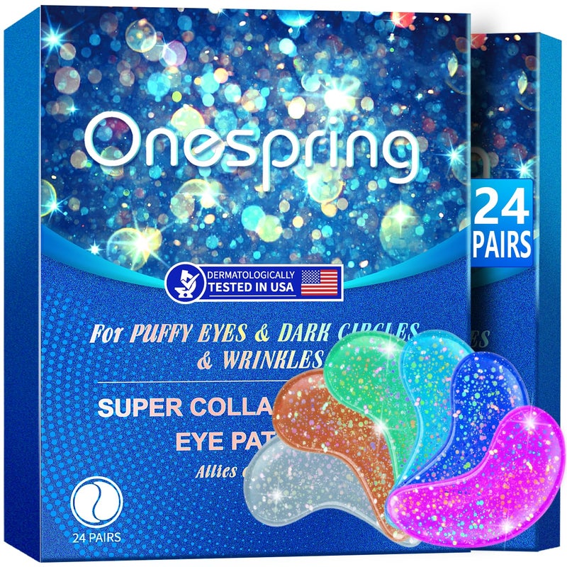 Onespring Eye Gel Pads (24 Pairs) - Under Eye Patches for Puffy Eyes, Wrinkles, Dark Circles, Natural Collagen Eye Gels, Under Eye Mask Patches for Face to Soothe Puffiness, Eye Bags - Image 1