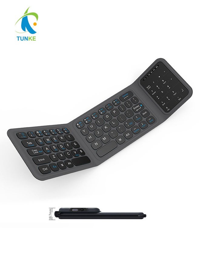 TUNKE TUNKE Foldable Bluetooth Keyboard with Touchpad – 3 Device Connection, Numeric Pad, Type-C Fast Charge, Compatible with iOS/Android/Windows, Ultra-Thin & Leather Cover Design  - Image 1