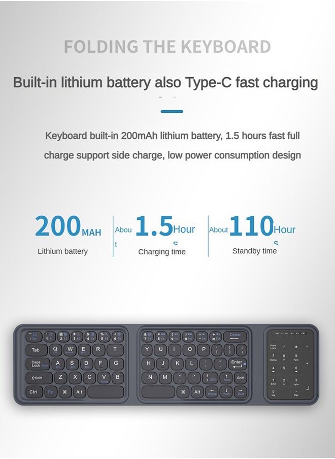 TUNKE - TUNKE Foldable Bluetooth Keyboard with Touchpad – 3 Device Connection, Numeric Pad, Type-C Fast Charge, Compatible with iOS/Android/Windows, Ultra-Thin & Leather Cover Design - Image 1