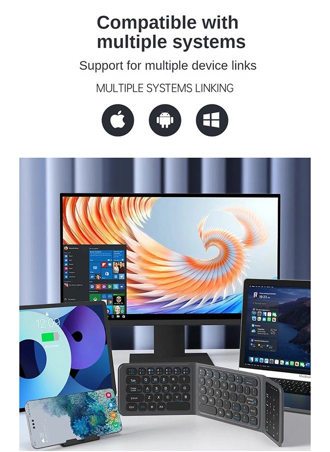 TUNKE - TUNKE Foldable Bluetooth Keyboard with Touchpad – 3 Device Connection, Numeric Pad, Type-C Fast Charge, Compatible with iOS/Android/Windows, Ultra-Thin & Leather Cover Design - Image 1