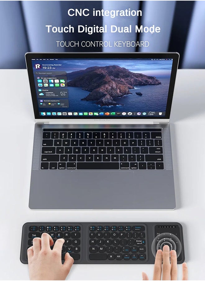 TUNKE - TUNKE Foldable Bluetooth Keyboard with Touchpad – 3 Device Connection, Numeric Pad, Type-C Fast Charge, Compatible with iOS/Android/Windows, Ultra-Thin & Leather Cover Design - Image 1